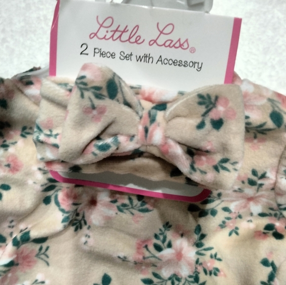 LITTLE LASS velour long sleeve top and pants set matching bow pink - Picture 3 of 3